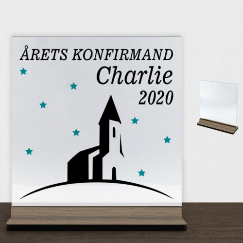 Konfirmation design 16 | Glasskilt inkl. fod (træfinér)