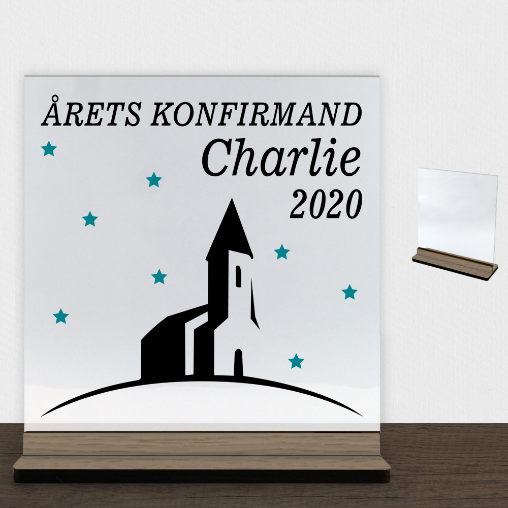 Konfirmation design 16 | Glasskilt inkl. fod (træfinér)