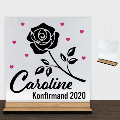 Konfirmation design 20 | Glasskilt inkl. fod (træfinér)