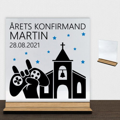 Konfirmation design 26 | Glasskilt inkl. fod (træfinér)