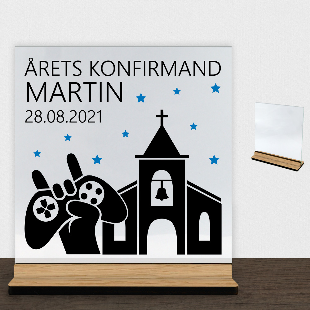 Konfirmation design 26 | Glasskilt inkl. fod (træfinér)