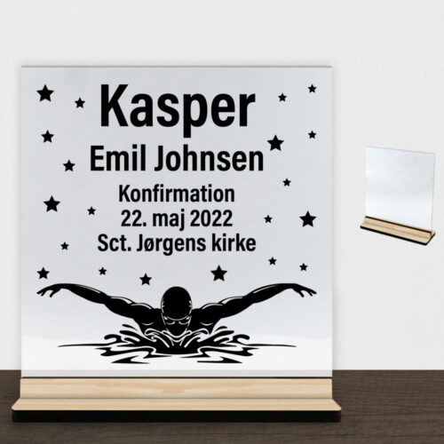 Konfirmation design 28 | Glasskilt inkl. fod (træfinér)