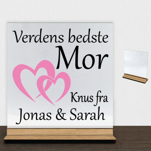 Alternative view of Verdens bedste mor - design 2 | Glasskilt inkl. fod (træfinér)