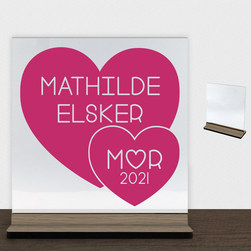 Elsker mor | Glasskilt inkl. fod (træfinér)