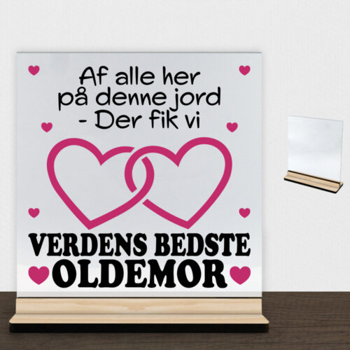 Alternative view of Af alle her på denne jord... - oldemor | Glasskilt inkl. fod (træfinér)