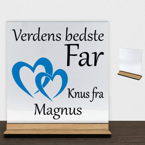 Verdens bedste far - design 2 | Glasskilt inkl. fod (træfinér)