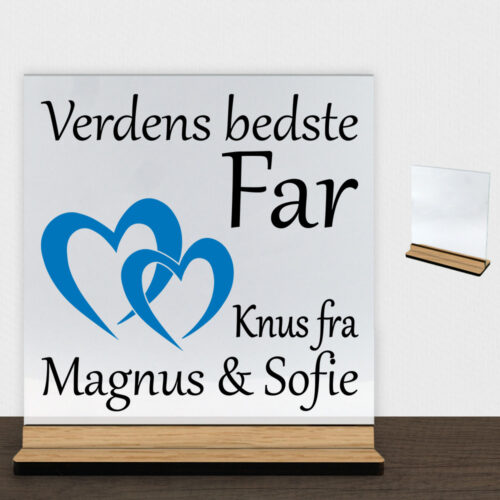 Alternative view of Verdens bedste far - design 2 | Glasskilt inkl. fod (træfinér)