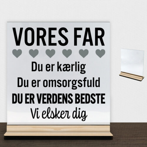 Alternative view of Min far er verdens bedste | Glasskilt inkl. fod (træfinér)