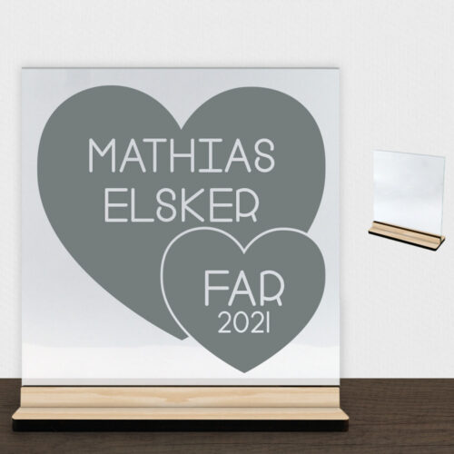 Elsker far | Glasskilt inkl. fod (træfinér)