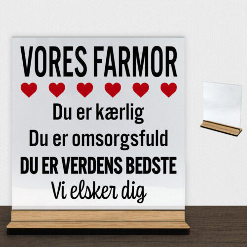 Min farmor er verdens bedste | Glasskilt inkl. fod (træfinér) - Image 2