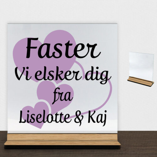 Alternative view of Faster jeg elsker dig m. hjerter | Glasskilt inkl. fod (træfinér)