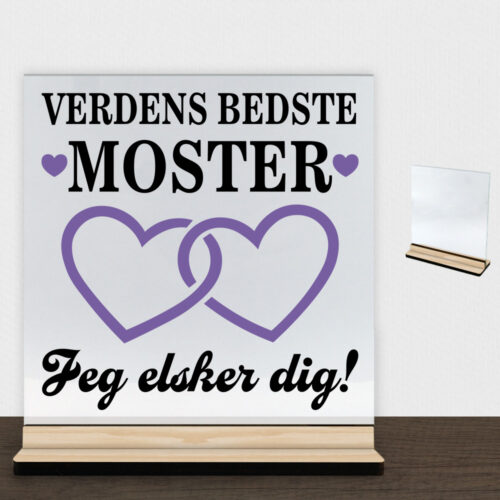 Verdens bedste moster - design 2 | Glasskilt inkl. fod (træfinér)