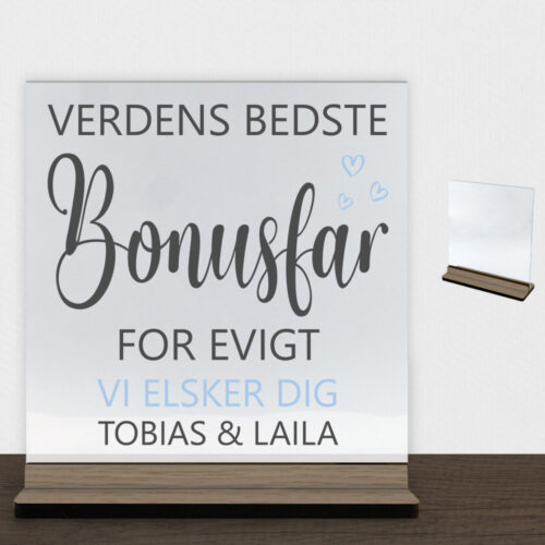 Verdens bedste bonusfar for evigt | Glasskilt inkl. fod (træfinér) - Image 2