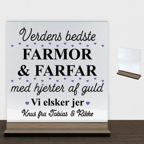 Alternative view of Verdens bedste farmor & farfar #1 | Glasskilt inkl. fod (træfinér)