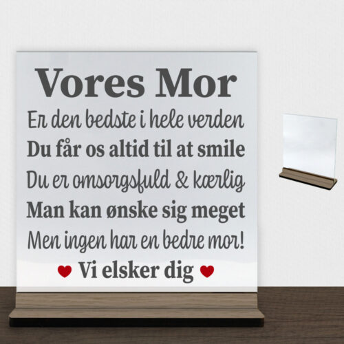 Alternative view of Min mor, den bedste i hele verden | Glasskilt inkl. fod (træfinér)
