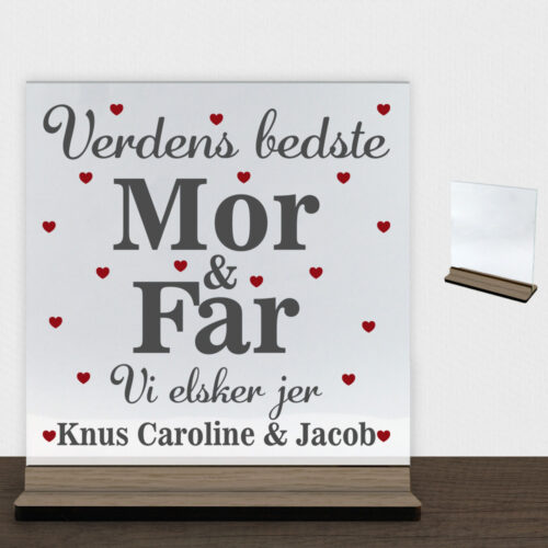 Alternative view of Verdens bedste mor & far | Glasskilt inkl. fod (træfinér)