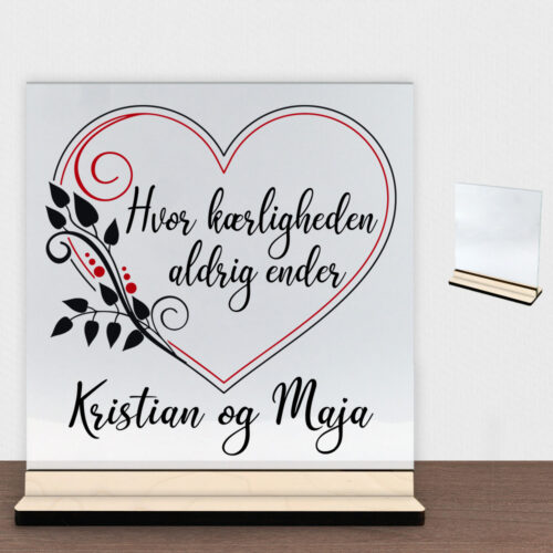 Decor hjerte design 1 | Glasskilt inkl. fod (poppel krydsfinér)