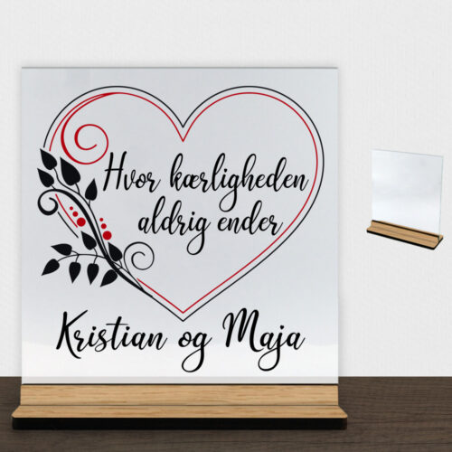 Decor hjerte design 1 | Glasskilt inkl. fod (træfinér)