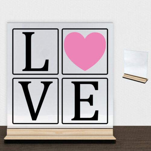 Love | Glasskilt inkl. fod (træfinér)