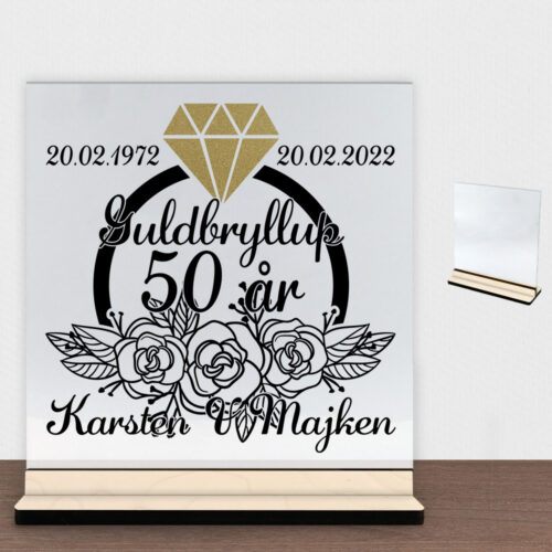 Guldbryllup 50 år #1 | Glasskilt inkl. fod (poppel krydsfinér)