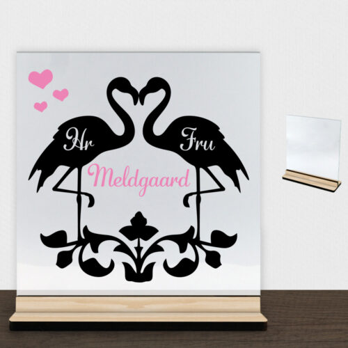 Flamingo love | Glasskilt inkl. fod (træfinér)