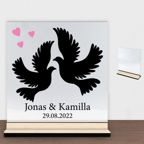 Love doves | Glasskilt inkl. fod (poppel krydsfinér)