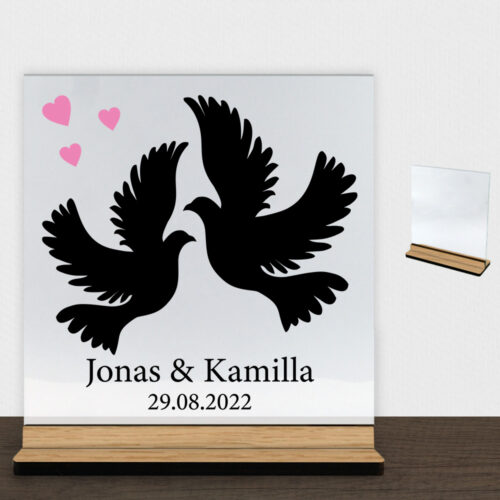 Love doves | Glasskilt inkl. fod (træfinér)