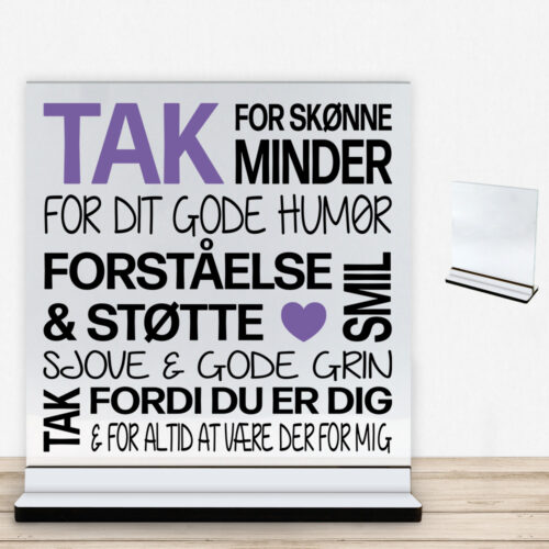 Tak for skønne minder... | Glasskilt inkl. fod med farvet overflade