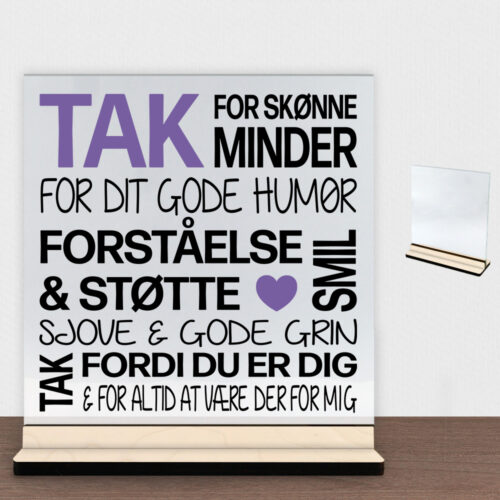 Tak for skønne minder... | Glasskilt inkl. fod (poppel krydsfinér)