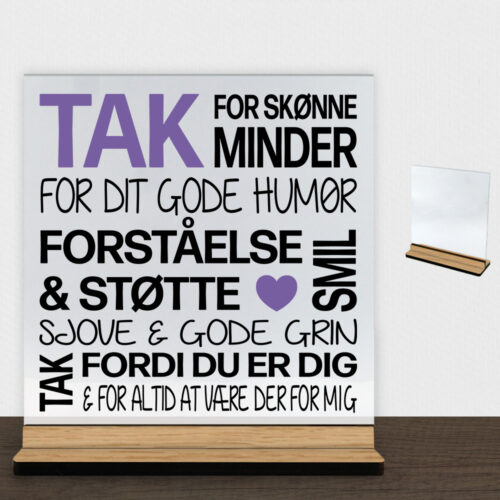 Tak for skønne minder... | Glasskilt inkl. fod (træfinér)