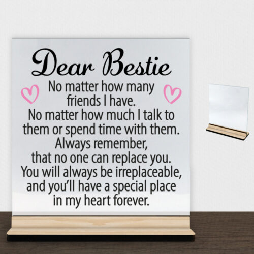 Dear Bestie... | Glasskilt inkl. fod (træfinér)