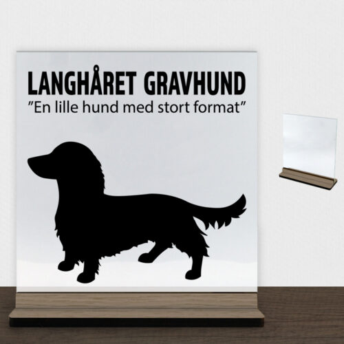 Simply Pets Langhåret Gravhund | Glasskilt inkl. fod (træfinér)