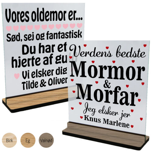 Bedsteforældre & oldeforældre | Glasskilte inkl. fod (træfinér)