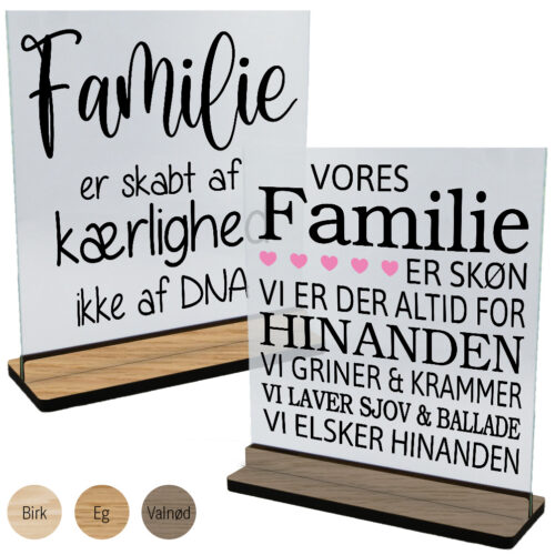 Familie | Glasskilte inkl. fod (træfinér)