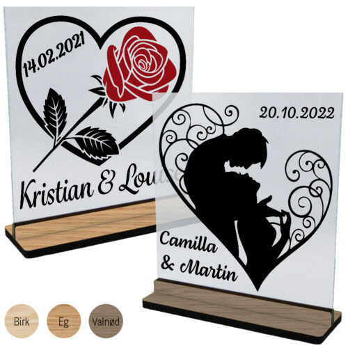 Kærlighed | Glasskilte inkl. fod (træfiner)