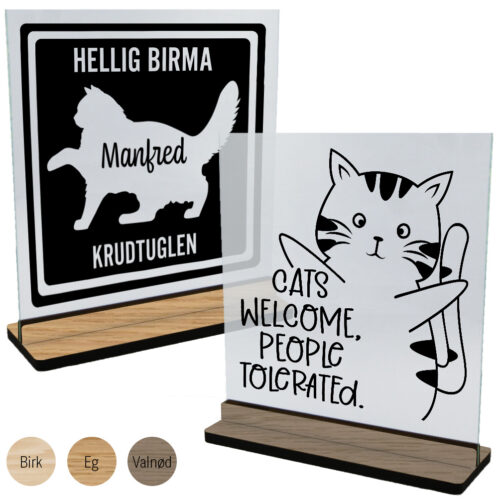 Katte | Glasskilte inkl. fod (træfinér)
