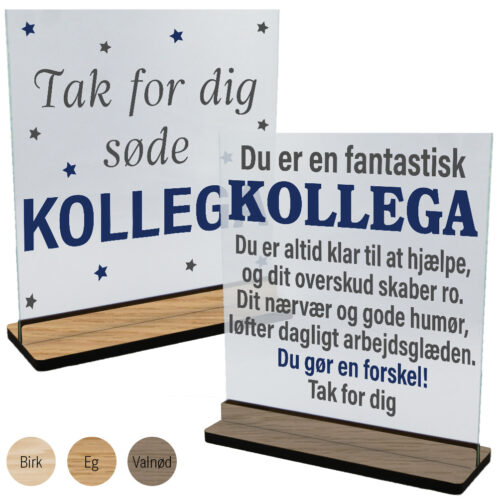 Kollega | Glasskilte inkl. fod (træfinér)