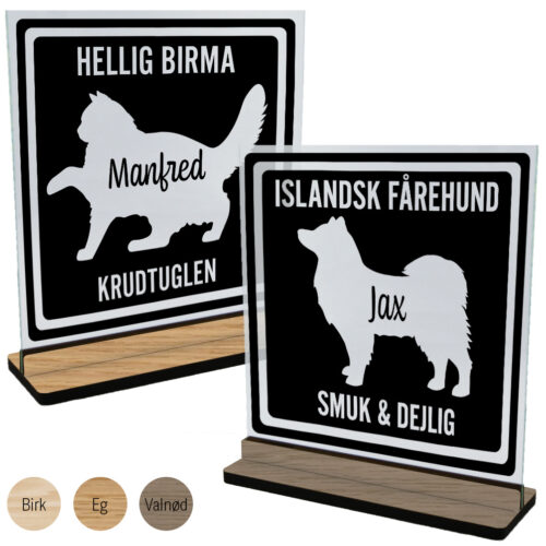 MyPets | Glasskilte-serie inkl. fod (træfinér)