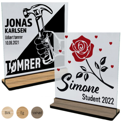 Student & erhverv | Glasskilte inkl. fod (træfinér)