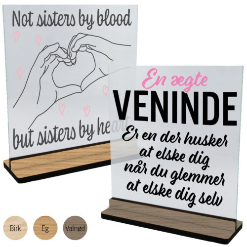 Venner & veninder | Glasskilte inkl. fod (træfinér)