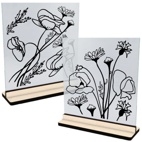Blomster & natur | Glasskilte inkl. fod (poppel krydsfinér)