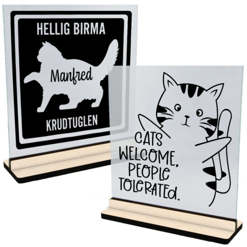 Katte | Glasskilte inkl. fod (poppel krydsfinér)
