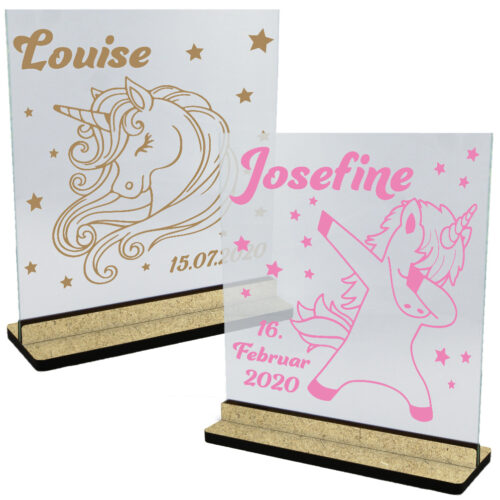 En verden af enhjørninger | Glasskilte-serie inkl. fod (træfiber)