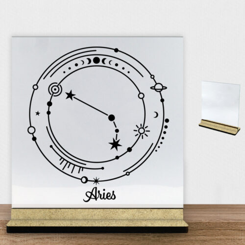 Stjernetegn "My Zodiac" - Aries (vædderen) | Glasskilt inkl. fod (træfiber)