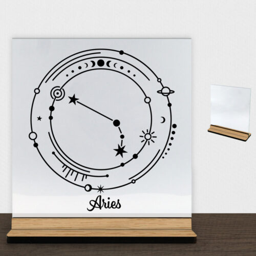 Stjernetegn "My Zodiac" - Aries (vædderen) | Glasskilt inkl. fod (træfinér)