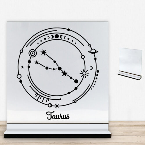 Stjernetegn "My Zodiac" - Taurus (tyren) | Glasskilt inkl. fod med farvet overflade