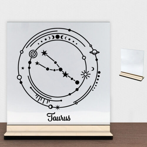 Stjernetegn "My Zodiac" - Taurus (tyren) | Glasskilt inkl. fod (poppel krydsfinér)