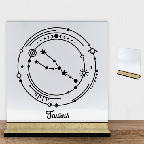 Stjernetegn "My Zodiac" - Taurus (tyren) | Glasskilt inkl. fod (træfiber)