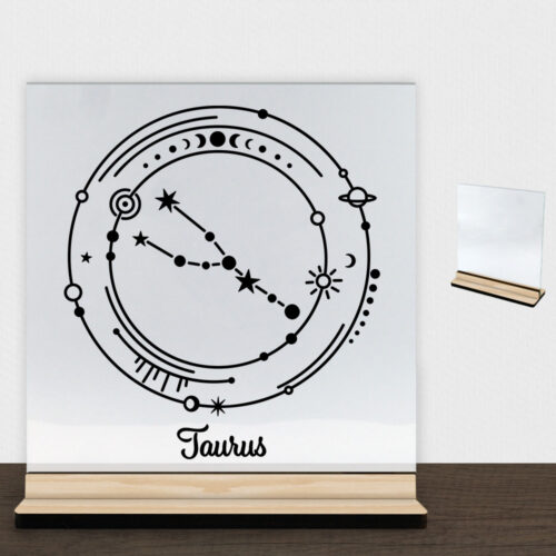 Stjernetegn "My Zodiac" - Taurus (tyren) | Glasskilt inkl. fod (træfinér)