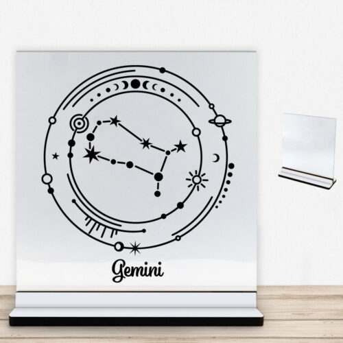 Stjernetegn "My Zodiac" - Gemini (tvillingen) | Glasskilt inkl. fod med farvet overflade